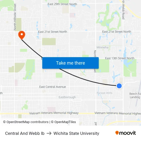Central And Webb Ib to Wichita State University map