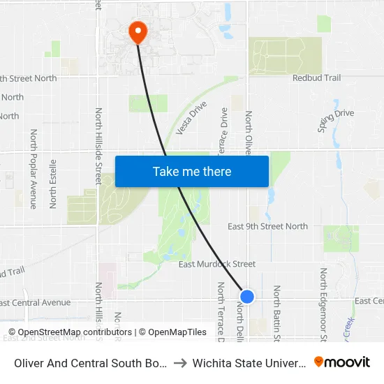 Oliver And Central South Bound to Wichita State University map