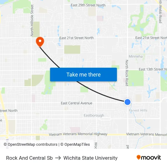 Rock And Central Sb to Wichita State University map