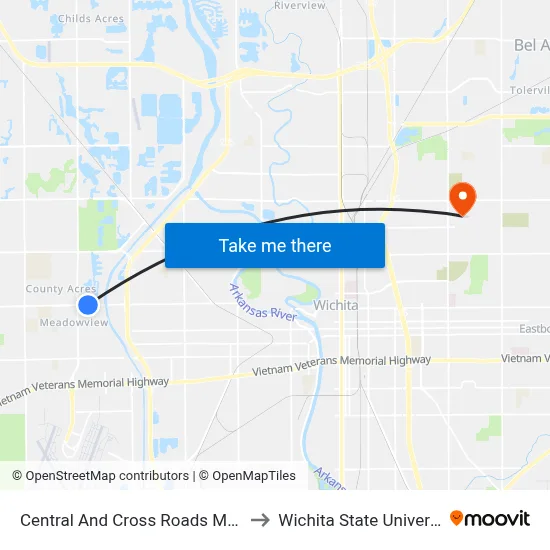 Central And Cross Roads Mall Ib to Wichita State University map