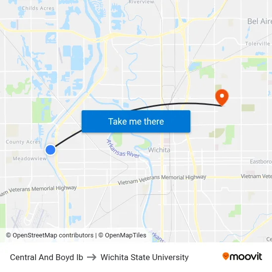 Central And Boyd Ib to Wichita State University map