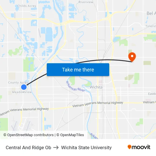 Central And Ridge Ob to Wichita State University map