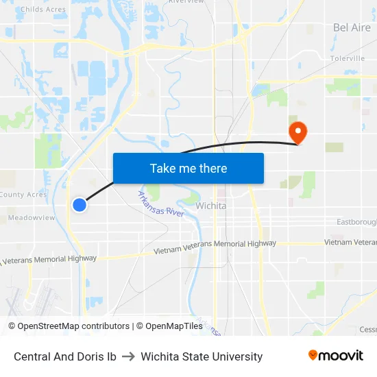 Central And Doris Ib to Wichita State University map
