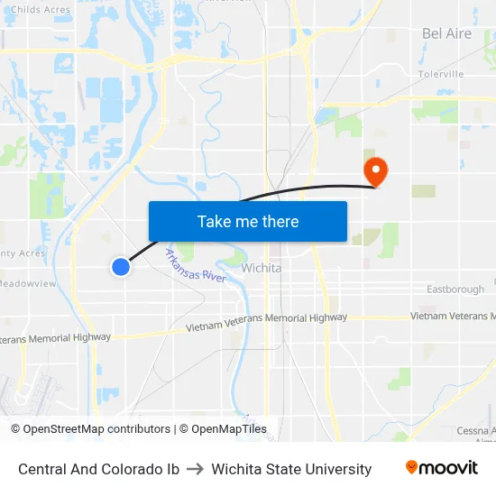 Central And Colorado Ib to Wichita State University map