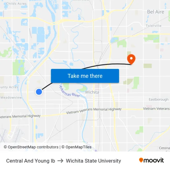 Central And Young Ib to Wichita State University map