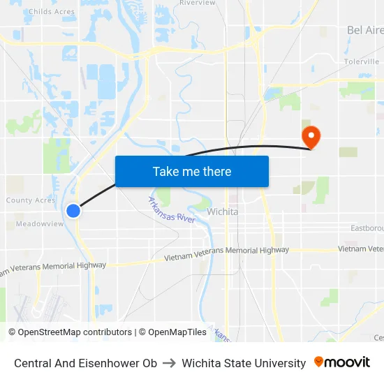 Central And Eisenhower Ob to Wichita State University map