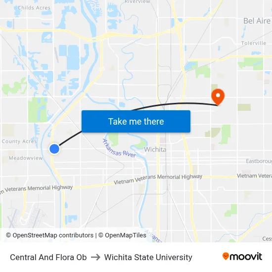 Central And Flora Ob to Wichita State University map
