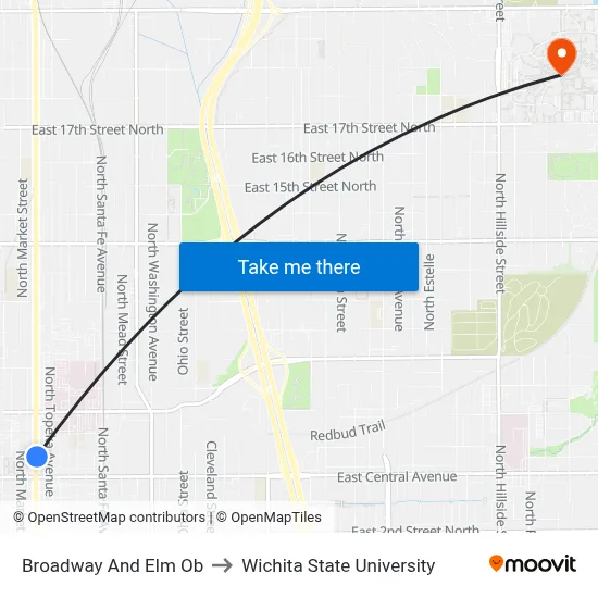 Broadway And Elm Ob to Wichita State University map