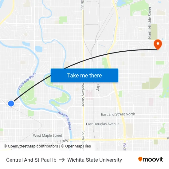 Central And St Paul Ib to Wichita State University map