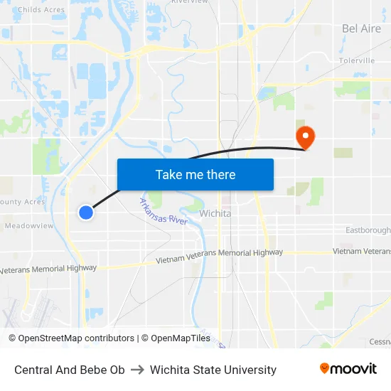 Central And Bebe Ob to Wichita State University map