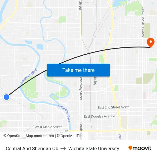 Central And Sheridan Ob to Wichita State University map