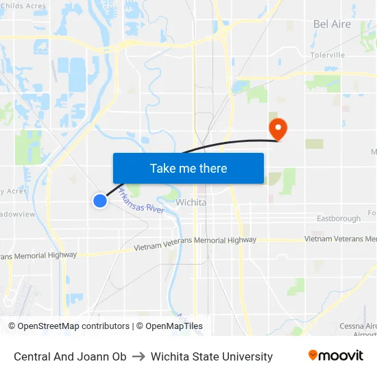 Central And Joann Ob to Wichita State University map