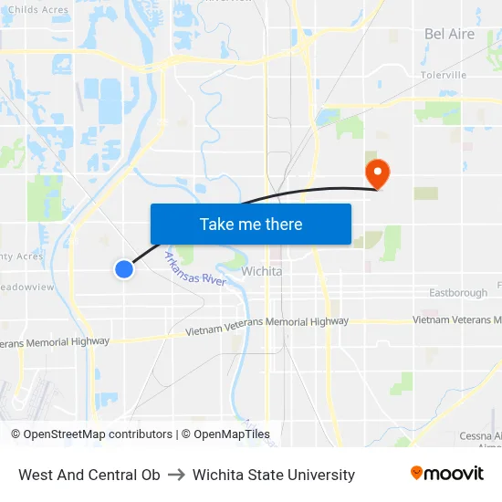 West And Central Ob to Wichita State University map