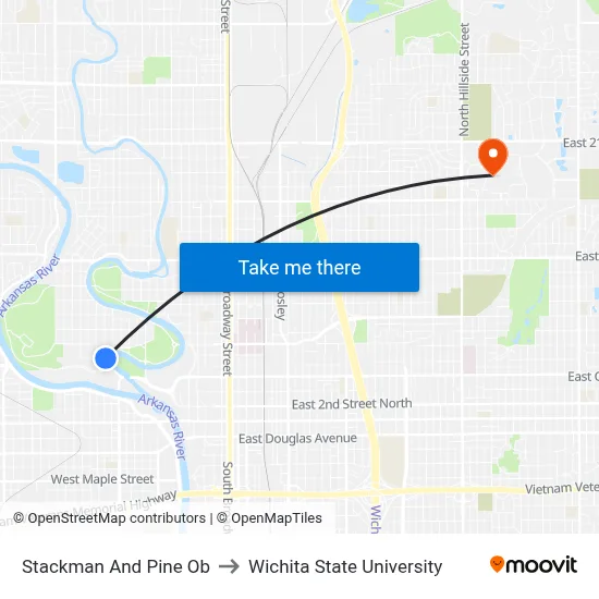 Stackman And Pine Ob to Wichita State University map