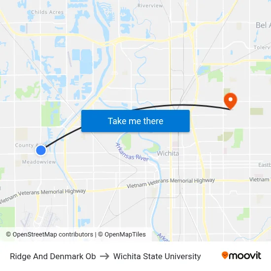 Ridge And Denmark Ob to Wichita State University map