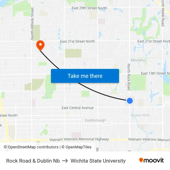 Rock Road & Dublin Nb to Wichita State University map