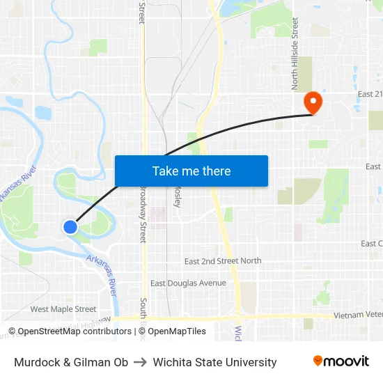 Murdock & Gilman Ob to Wichita State University map