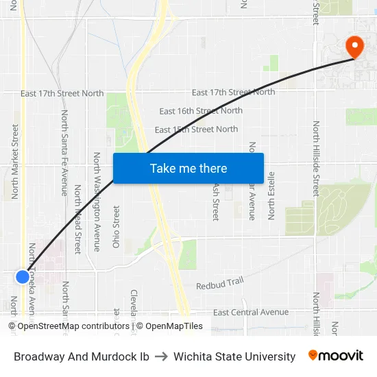 Broadway And Murdock Ib to Wichita State University map