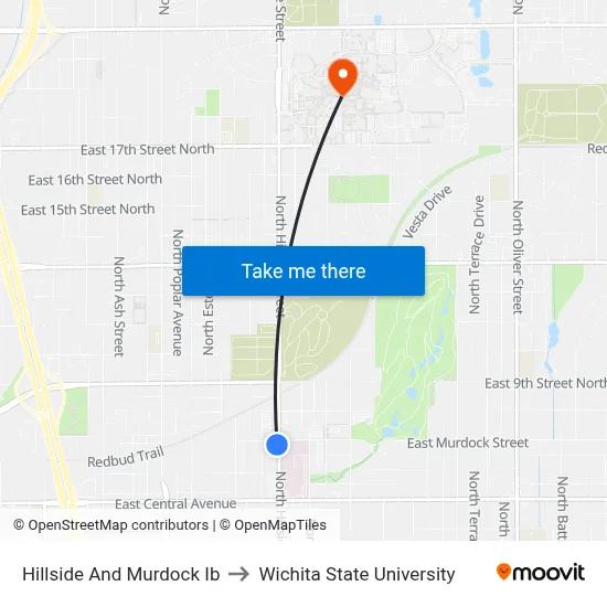 Hillside And Murdock Ib to Wichita State University map