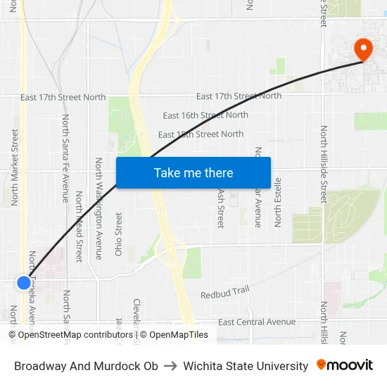 Broadway And Murdock Ob to Wichita State University map