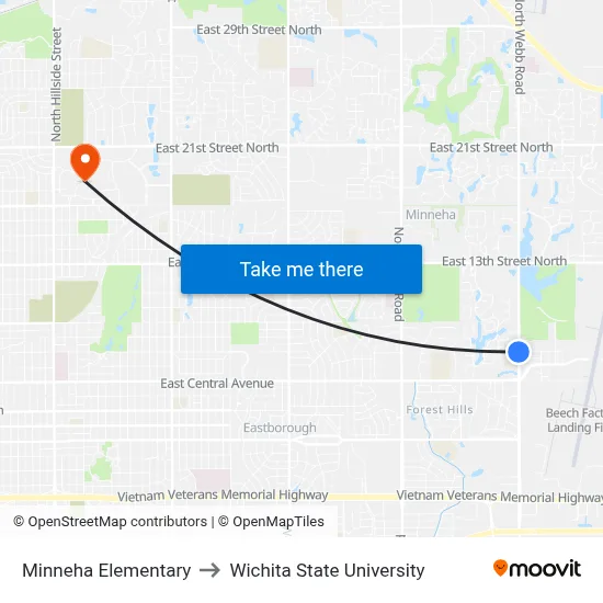 Minneha Elementary to Wichita State University map