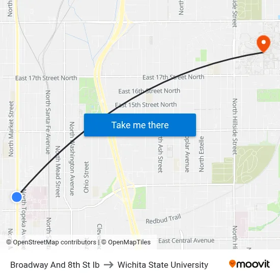 Broadway And 8th St Ib to Wichita State University map