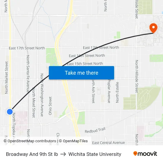 Broadway And 9th St Ib to Wichita State University map