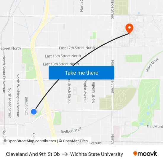 Cleveland And 9th St Ob to Wichita State University map