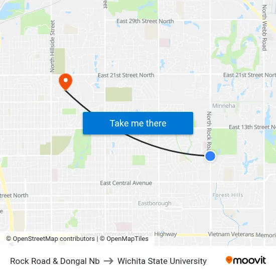 Rock Road & Dongal Nb to Wichita State University map