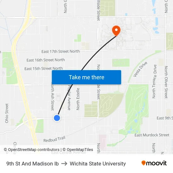 9th St And Madison Ib to Wichita State University map