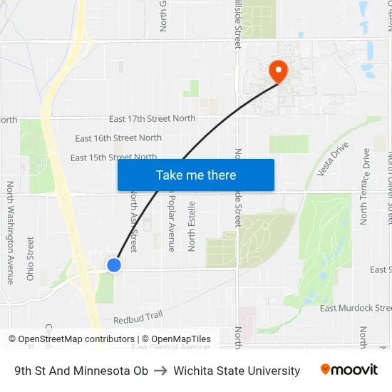 9th St And Minnesota Ob to Wichita State University map