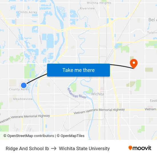 Ridge And School Ib to Wichita State University map
