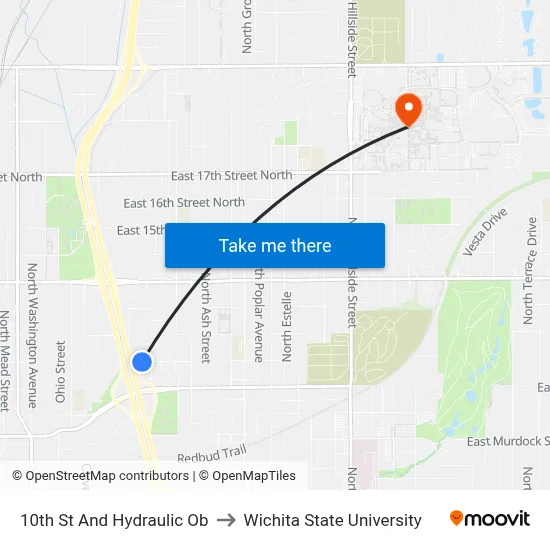 10th St And Hydraulic Ob to Wichita State University map