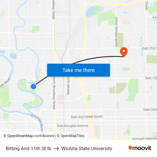 Bitting And 11th St Ib to Wichita State University map