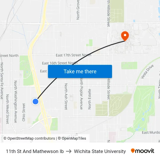 11th St And Mathewson Ib to Wichita State University map