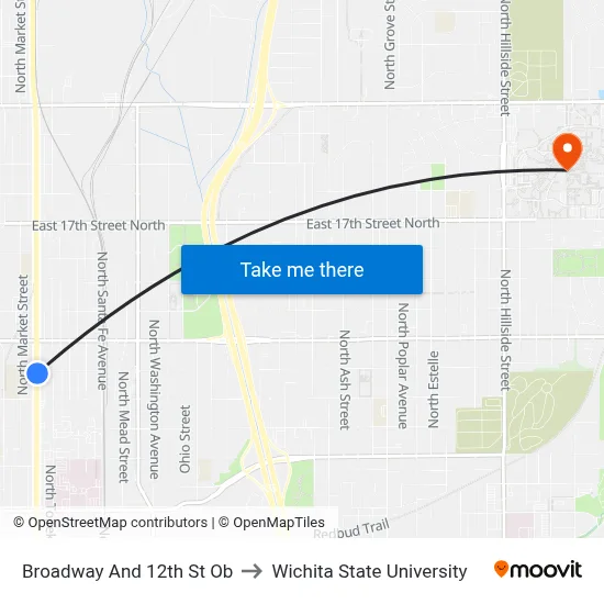 Broadway And 12th St Ob to Wichita State University map
