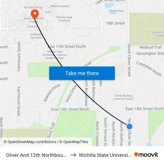 Oliver And 12th Northbound to Wichita State University map
