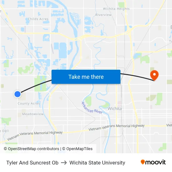 Tyler And Suncrest Ob to Wichita State University map