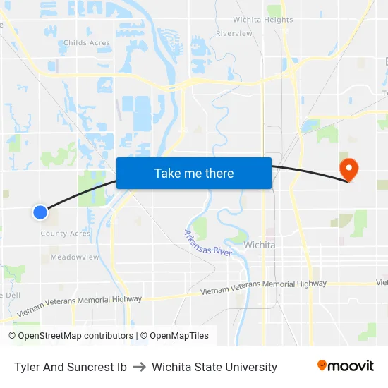Tyler And Suncrest Ib to Wichita State University map