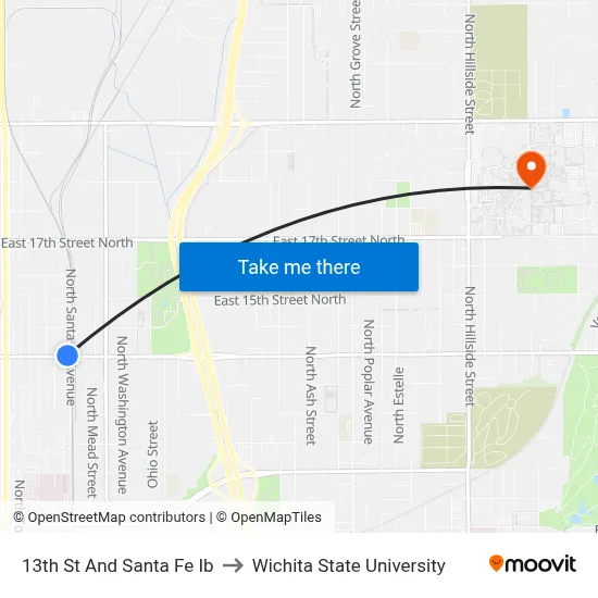 13th St And Santa Fe Ib to Wichita State University map