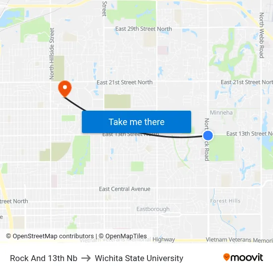 Rock And 13th Nb to Wichita State University map