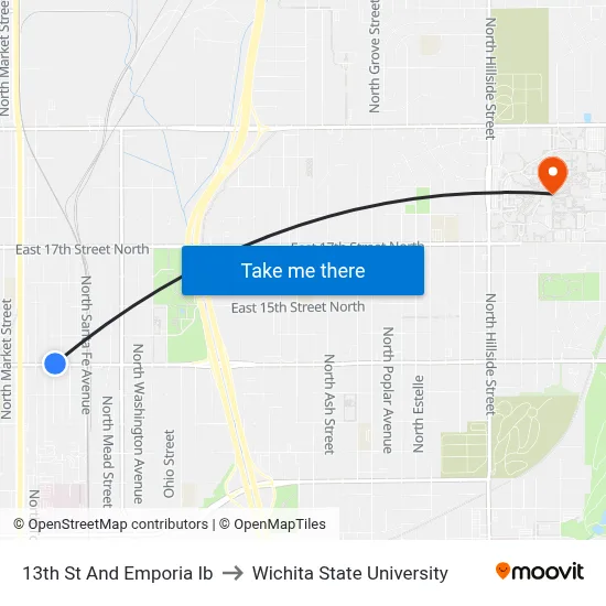 13th St And Emporia Ib to Wichita State University map