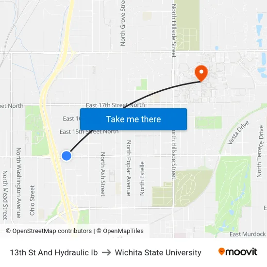 13th St And Hydraulic  Ib to Wichita State University map