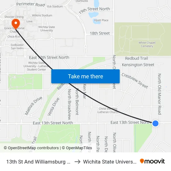 13th St And Williamsburg Ob to Wichita State University map