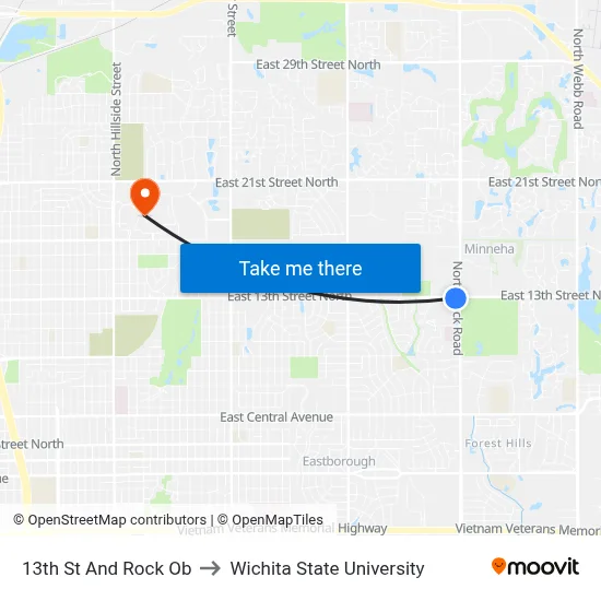 13th St And Rock Ob to Wichita State University map