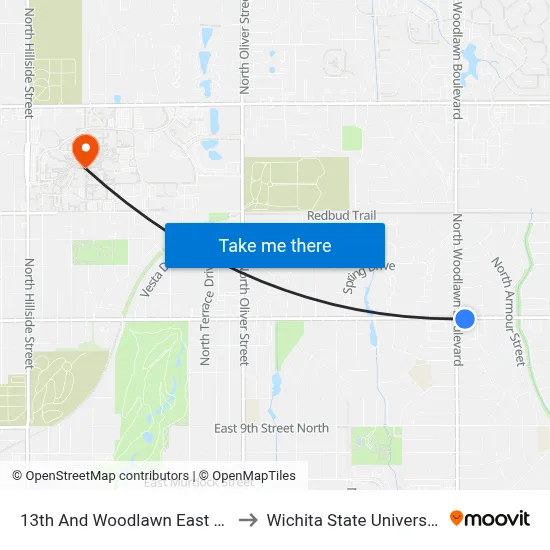 13th And Woodlawn East Ob to Wichita State University map