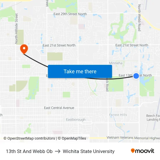 13th St And Webb Ob to Wichita State University map