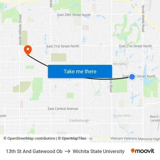 13th St And Gatewood Ob to Wichita State University map