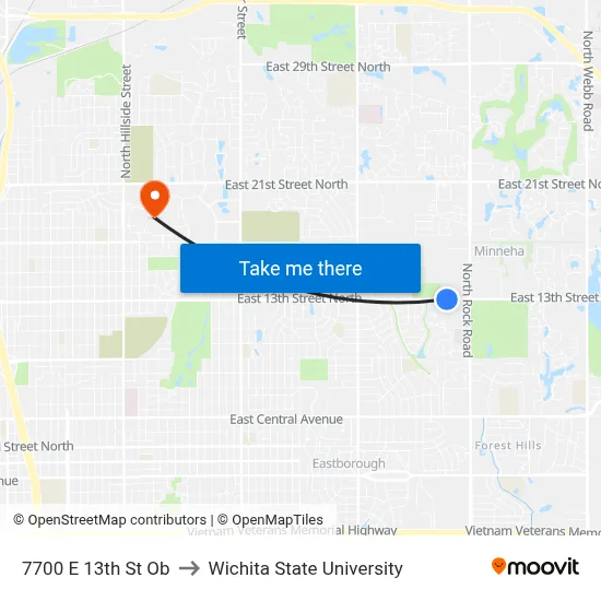 7700 E 13th St Ob to Wichita State University map