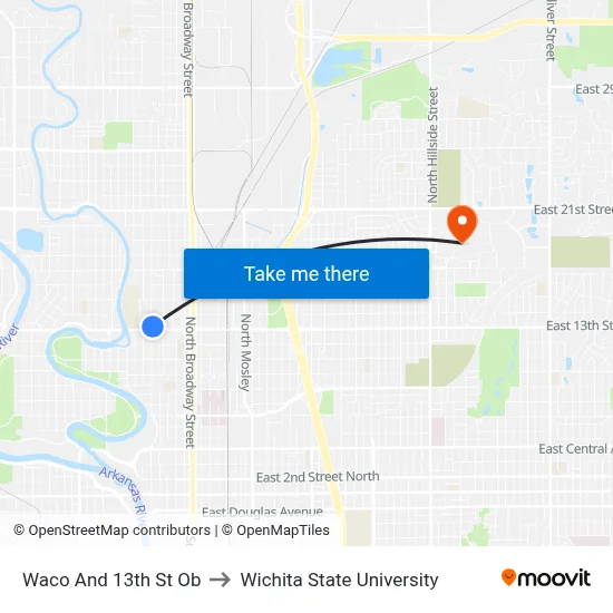 Waco And 13th St Ob to Wichita State University map